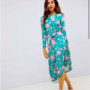 ASOS DESIGN midi dress with ruched waist in shadow print
